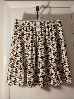 LOFT Cream and Black Printed Tiered Midi Skirt with Subtle Color Accents